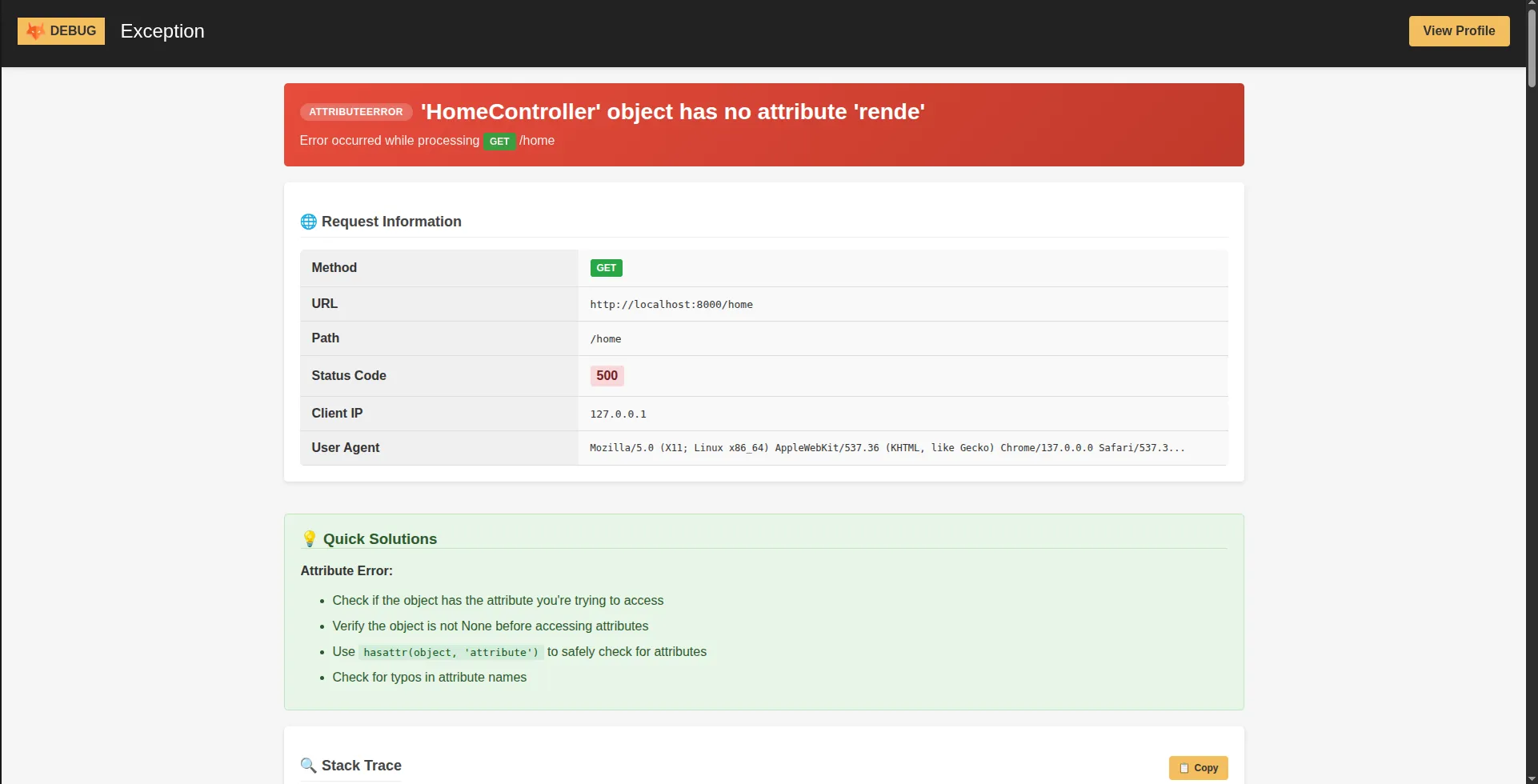 Exception Page