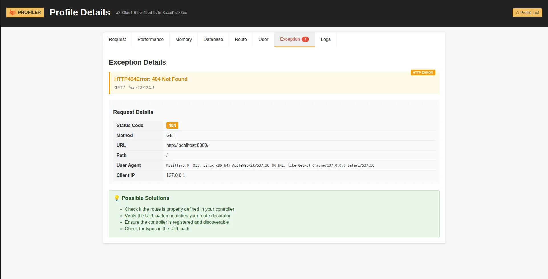 Exception Panel